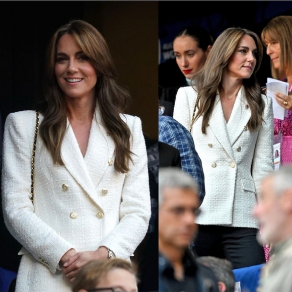 ZARA Tweed Textured Double Breasted Blazer gold buttons size S - Picture 7 of 16